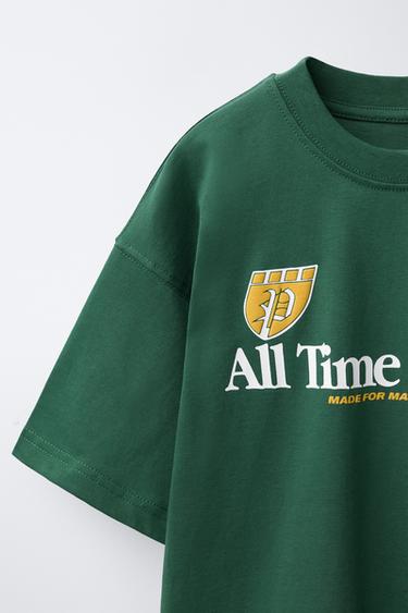 Zara FOOTBALL PRINT T-SHIRT - GREEN