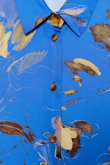 CHEMISE SATINÉE À IMPRIMÉ FLORAL - Sable / Bleu de Zara - Image 7