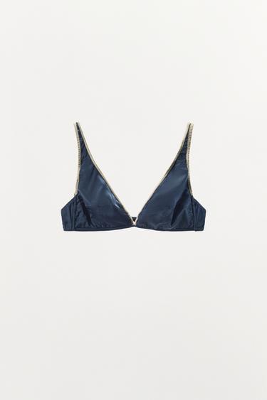 TRIANGEL-BH AUS SEIDE MIT KONTRASTSTREIFEN - Blau von Zara