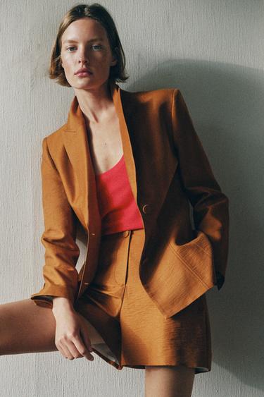 VESTE AVEC LIN BOUTON REVÊTU ENSEMBLE - Curry de Zara