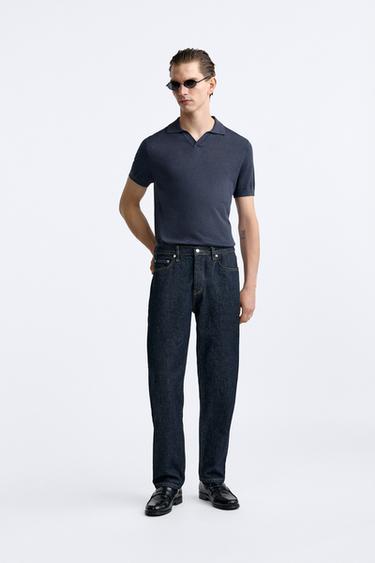 ПОЛО ИЗ СМЕСОВОГО ЛИОЦЕЛЛА — ЛИНЯЛЫЙ ТЕМНО-СИНИЙ от Zara — изображение 0