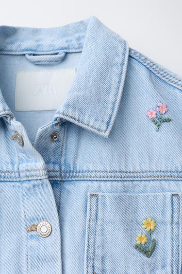 VESTE EN JEAN À FLEURS BRODÉES - Bleu de Zara - Image 2