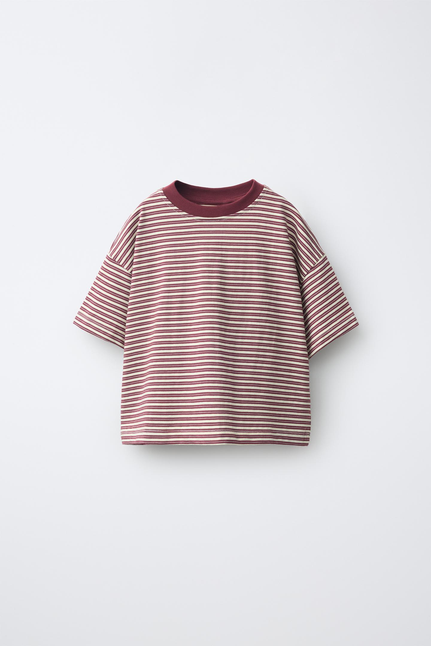 Детская футболка Zara Contrast Neck Striped, цвет: Бордовый