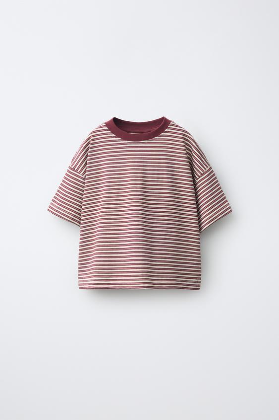 CAMISETA RAYAS CUELLO CONTRASTE - Burdeos de Zara - Imagen 0