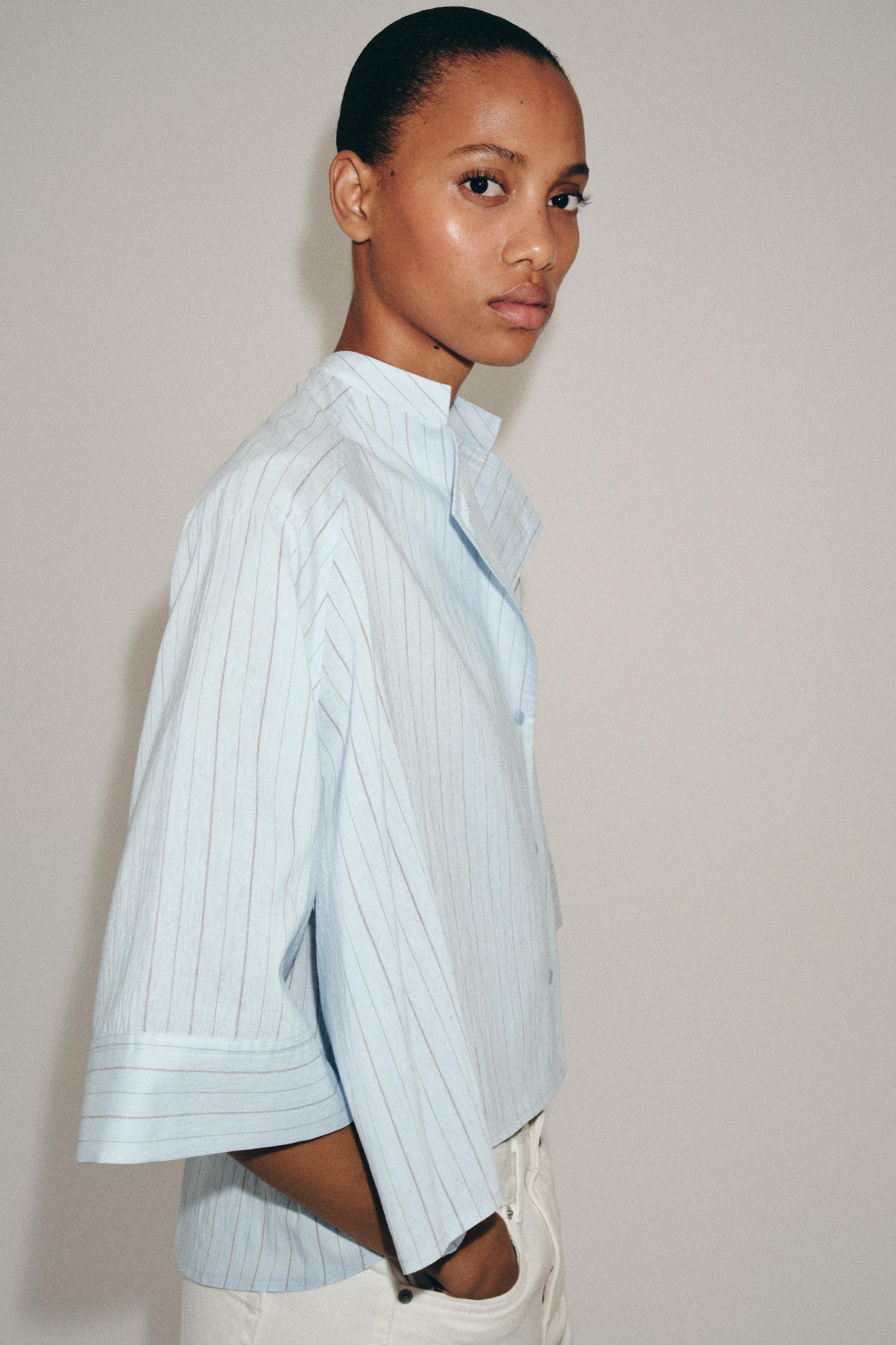 Женские рубашки Zara ZW COLLECTION ASYMMETRICAL STRIPED SHIRT — фото 4