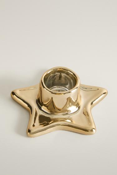 CHRISTMAS STAR PORCELAIN CANDLE HOLDER — Golden 2