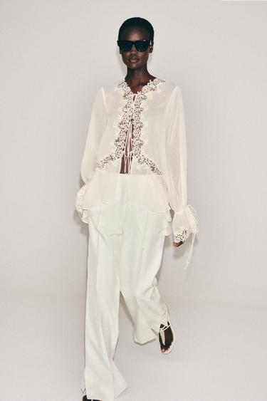 BLOUSE BIMATIÈRE DENTELLE ZW COLLECTION - Écru de Zara - Image 5