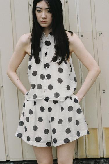 POLKA DOT HALTER TOP - Ecru / Black by Zara