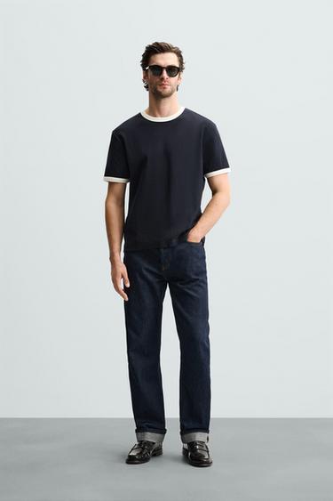 BASIC CONTRAST RIB T-SHIRT - Navy blue by Zara - Image 0