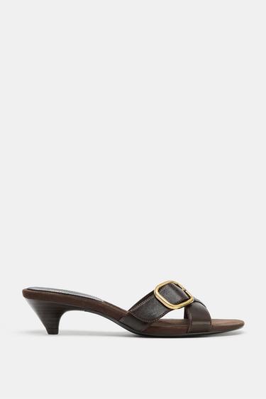 Zara BUCKLED LEATHER SANDALS - Brown