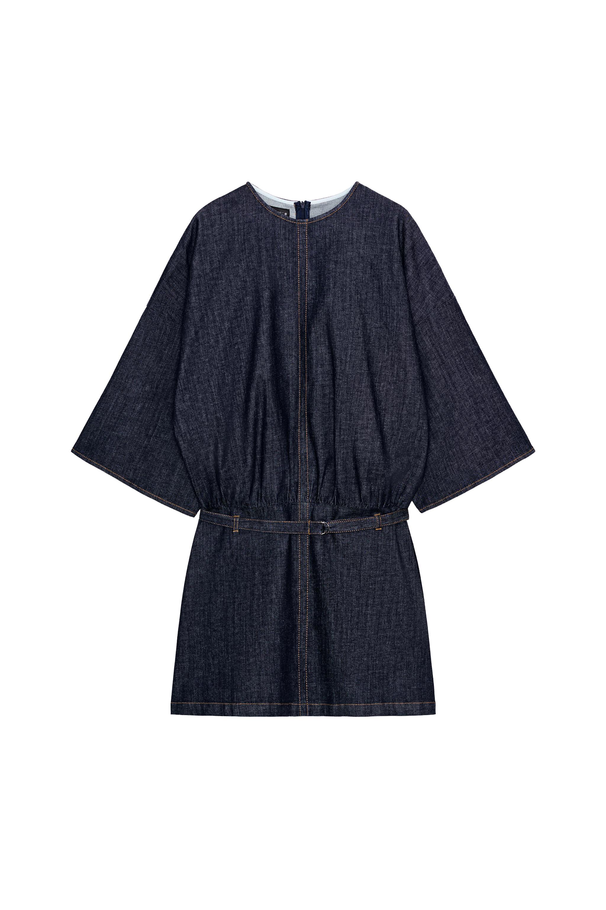 belted denim dress zara Z1975 BELTED MINI DENIM DRESS - Blue