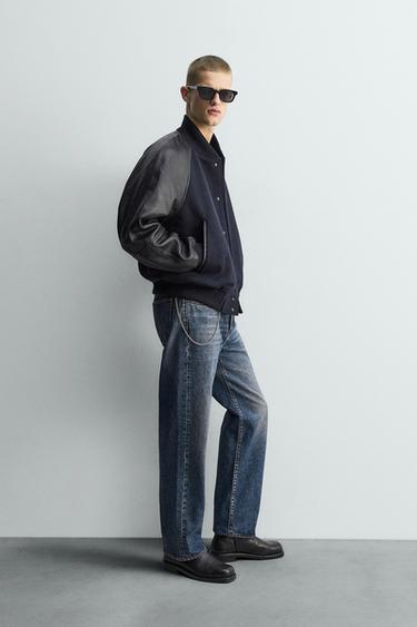 BLOUSON BOMBER EN CUIR ET TISSU ÉDITION LIMITÉE - Bleu marine foncé de Zara - Image 3