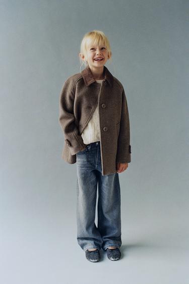 Zara CONTRAST VELVET WOOL BLEND COAT - Brown / Taupe