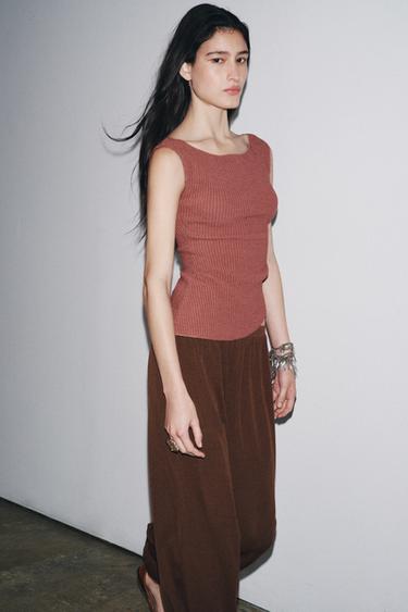 TEXTURED DRAPED TOP - Burgundy by Zara