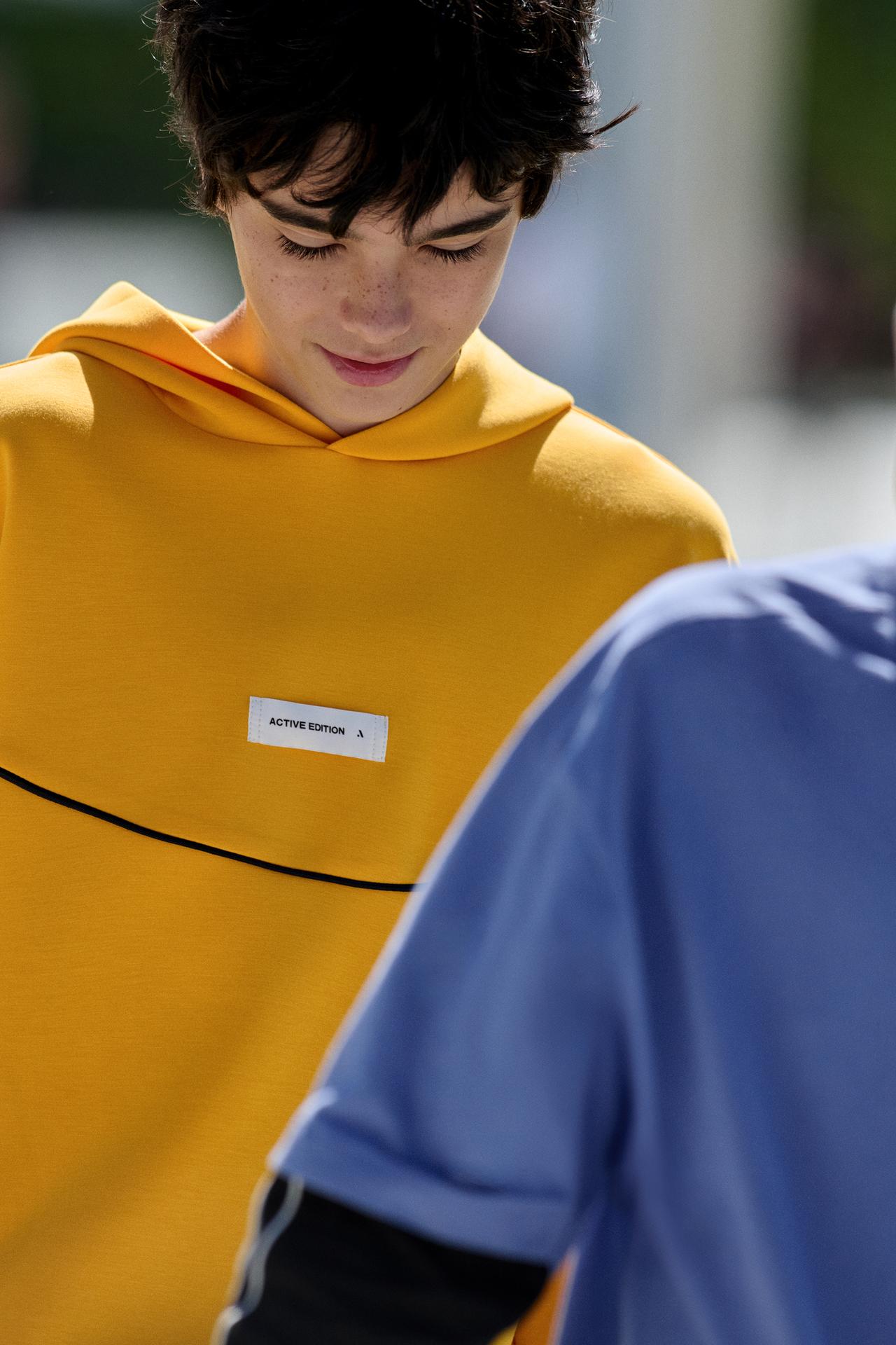 SPORTY PIPED LABEL HOODIE — Mustard