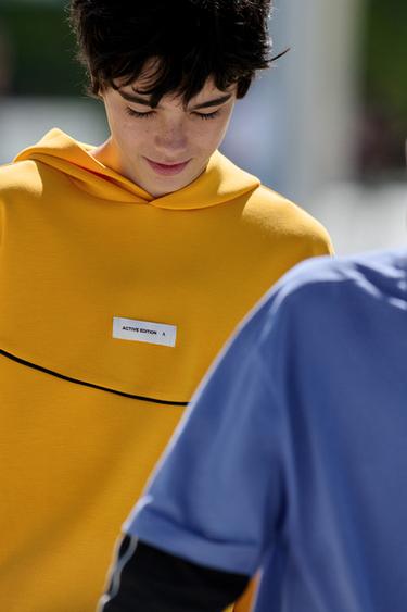 SPORTY PIPED LABEL HOODIE — Mustard 3