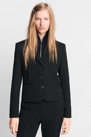 Zara CROPPED SEAMED BLAZER - Black