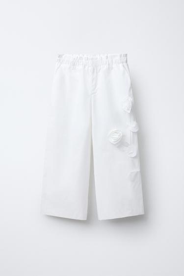 3D FLORAL TROUSERS - White by Zara - Image 0