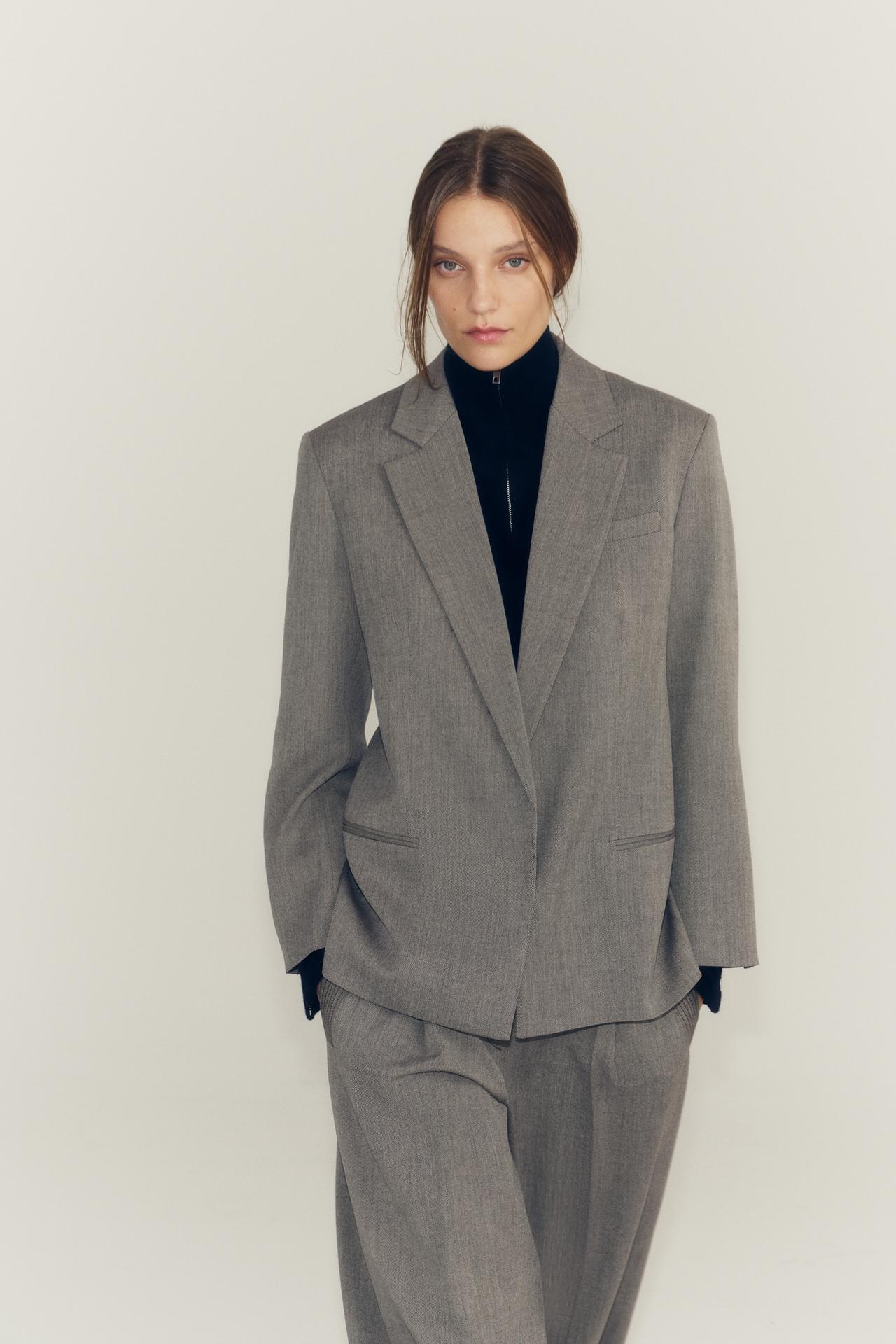 ZW COLLECTION DOUBLE-BREASTED BLAZER — Brown marl