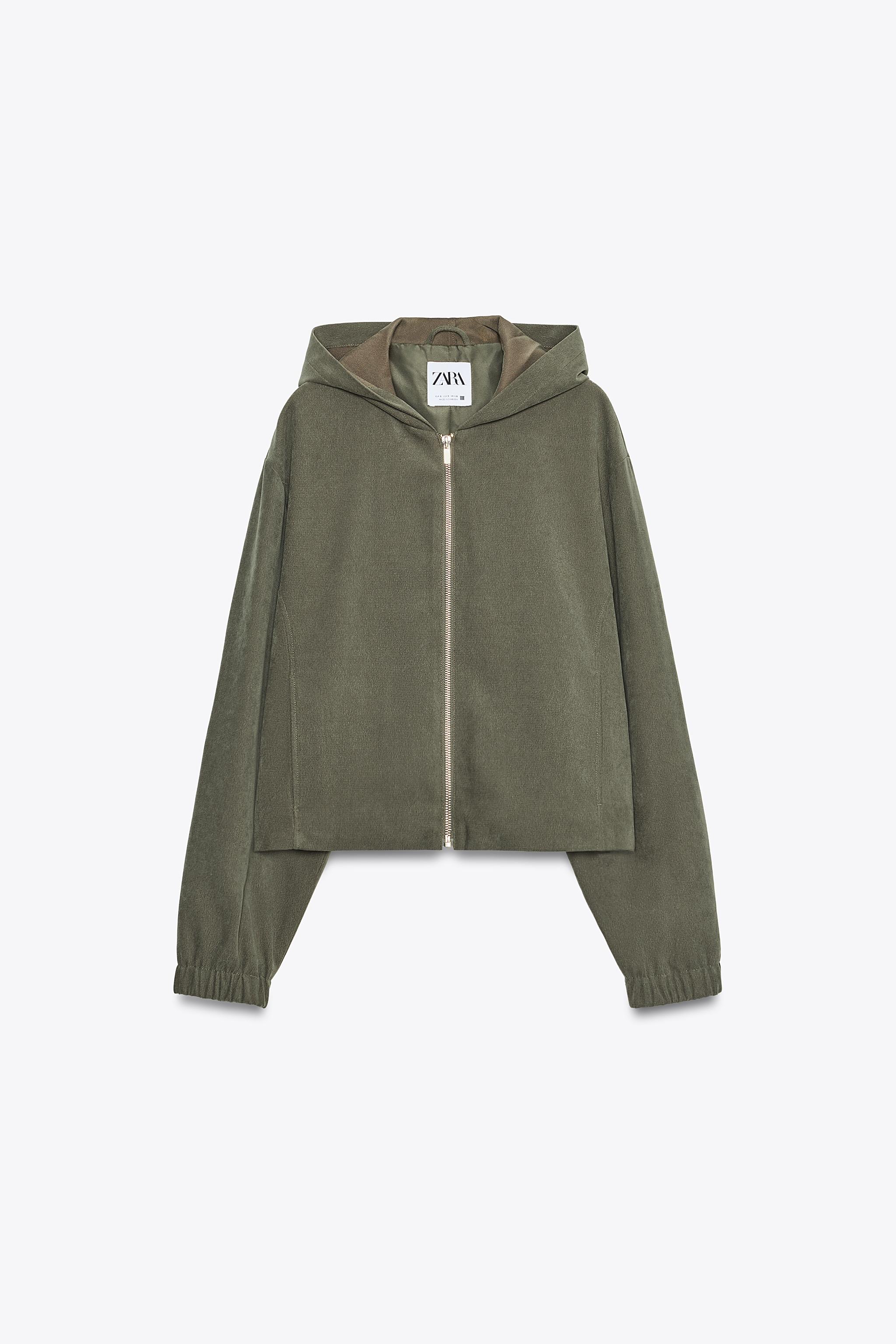 【ZARA】フード付きテクスチャボンバージャケット 8372/261/507 TEXTURE HOODIE BOMBER JACKET - Dark khaki | ZARA United States