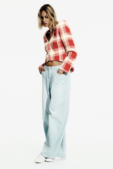 Zara ZW COLLECTION 格紋修身夾克 - 白色 / 紅色