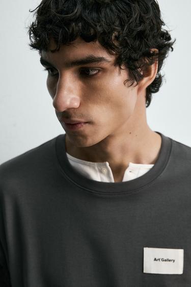 T-SHIRT WITH LABEL PATCH - Dark grey by Zara - Image 5
