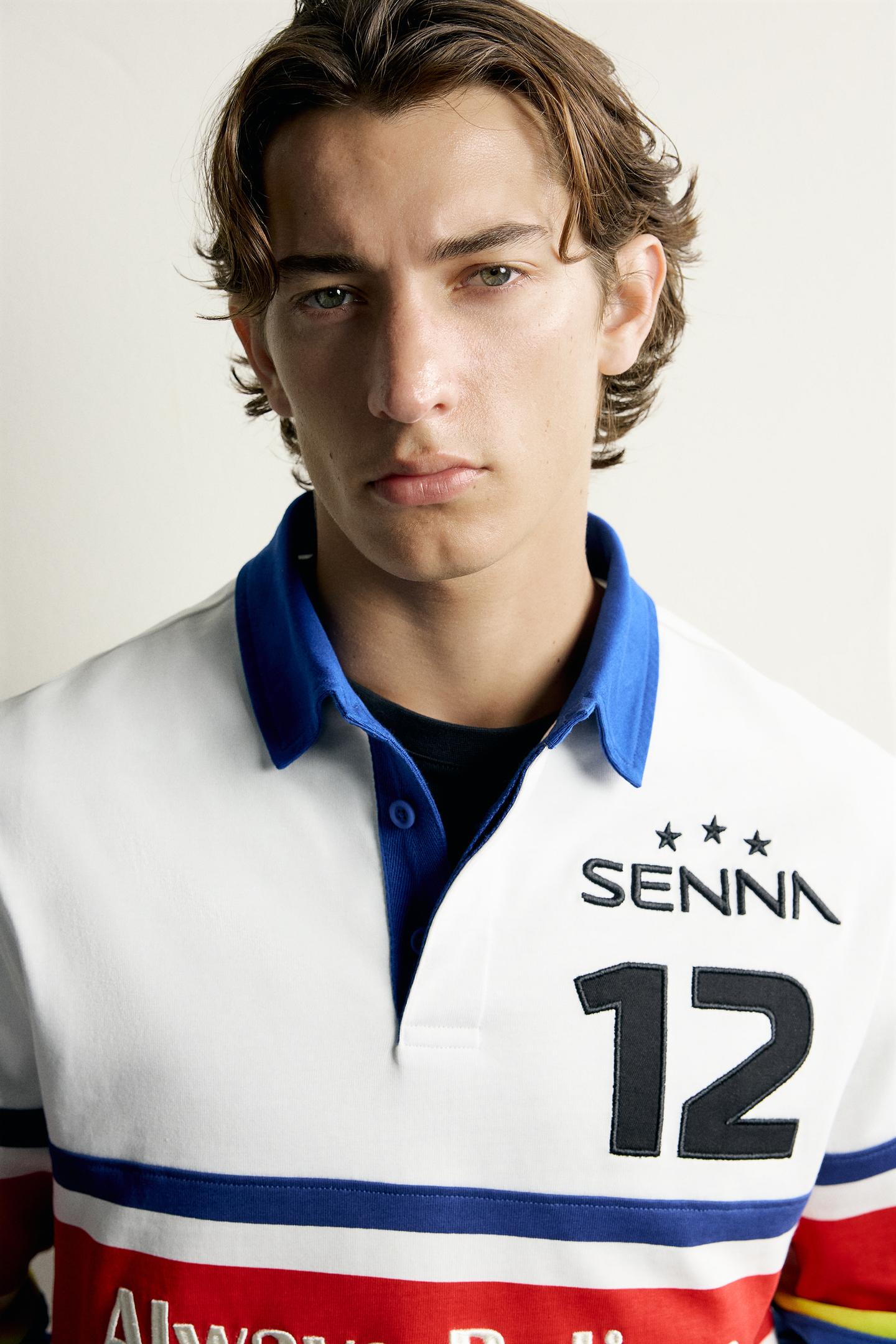 Мужское поло Zara Ayrton Senna © Senna Brands Graphic Polo, цвет: Синий — фото 6
