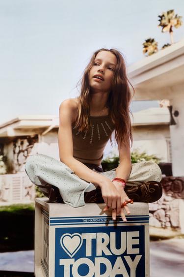 JEANS DE PERNA LARGA COM BRILHOS - Azul da Zara