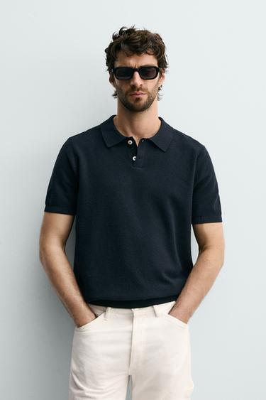 REGULAR FIT TEXTURED KNIT POLO SHIRT - Navy blue by Zara