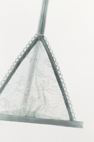LACE TRIM MESH TRIANGULAR BRA - Grey by Zara - Image 5