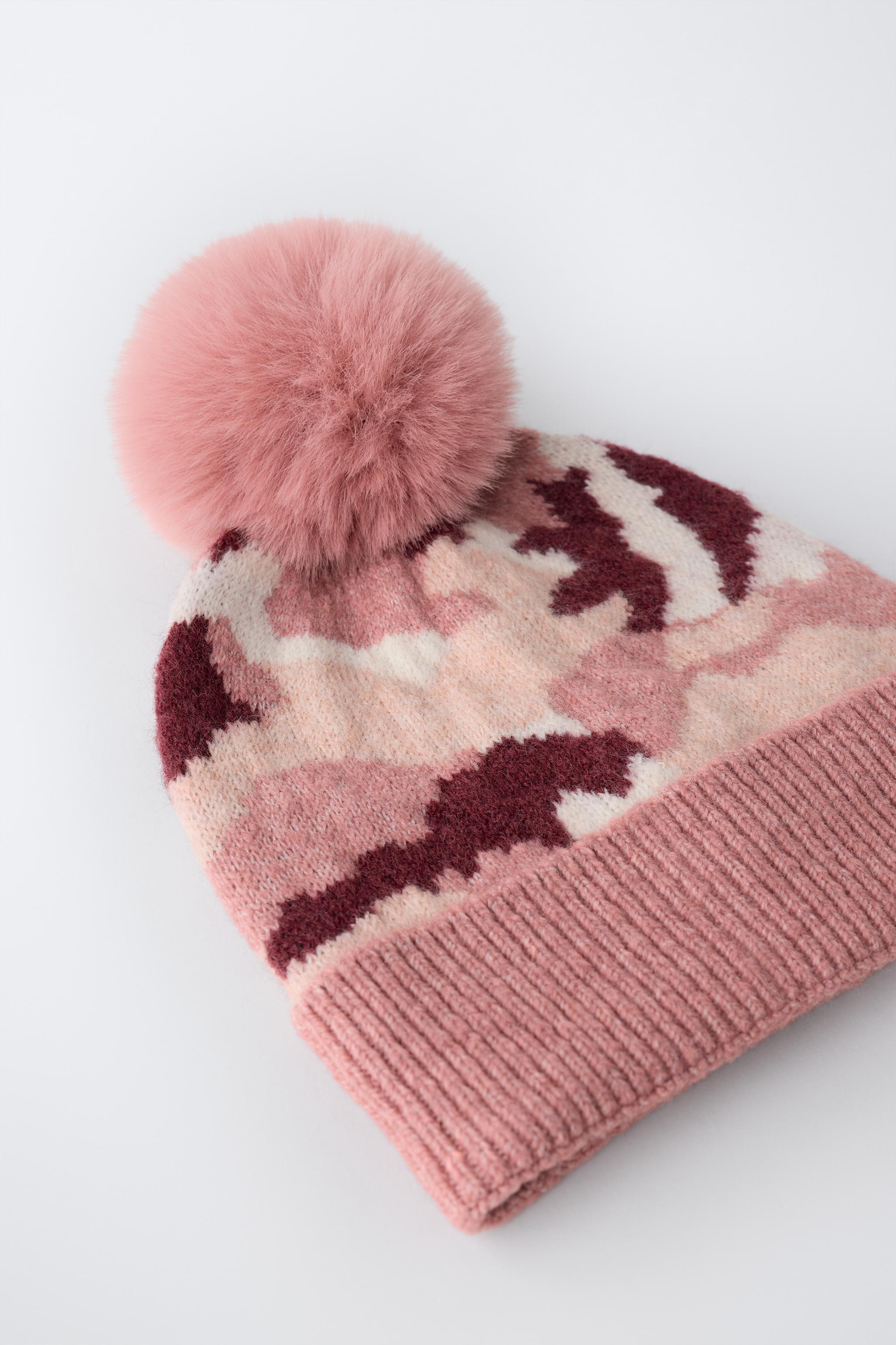 PRINTED KNIT POM-POM BEANIE