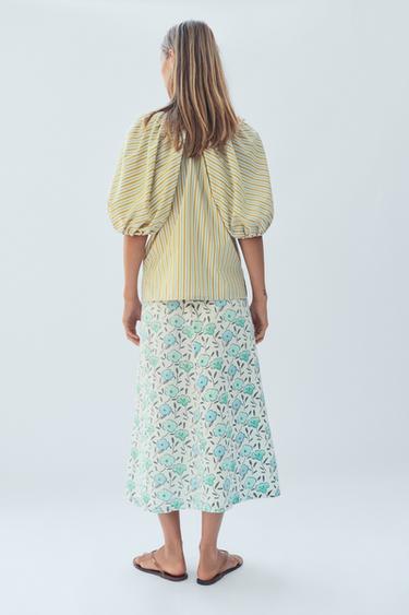 BLOUSE À RAYURES ET MANCHES BOUFFANTES ÉDITION LIMITÉE - Citron vert de Zara - Image 2