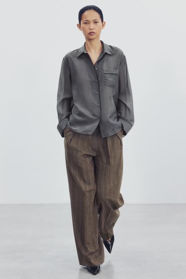ZW COLLECTION SILK CONTRAST SHIRT — Anthracite grey 1