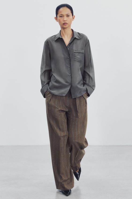 ZW COLLECTION CONTRAST SHIRT WITH SILK - Anthracite grey by Zara - Image 0