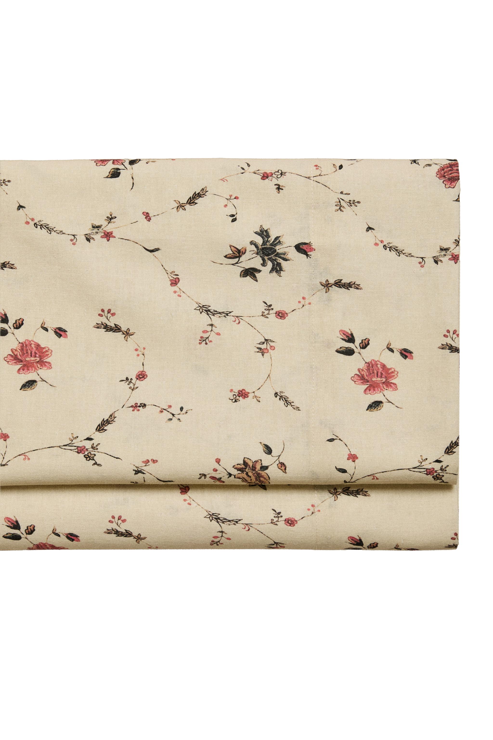 COTTON LINEN FLORAL FLAT SHEET | KATHARINE POLE - Ecru | ZARA