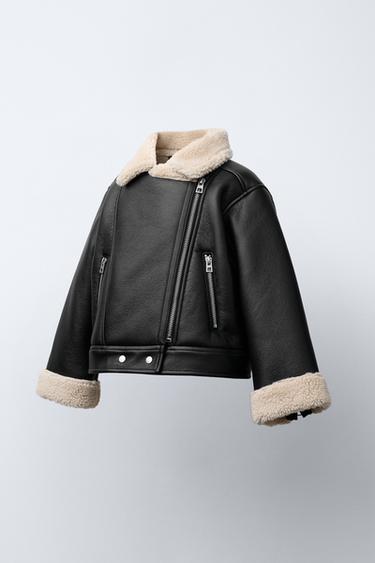 FAUX LEATHER JACKET WITH FAUX SHEARLING - Black by Zara - Image 1