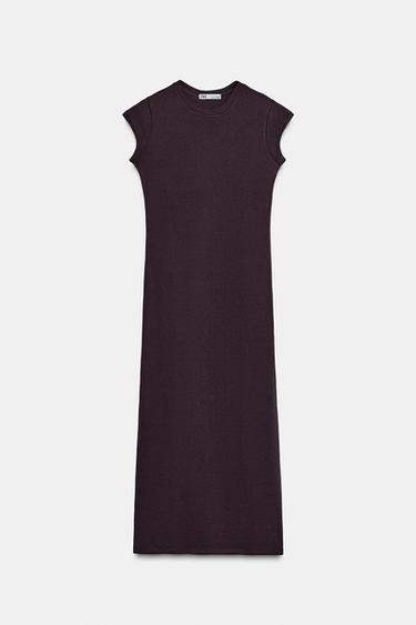 Zara SHORT SLEEVE MIDI DRESS - Brown