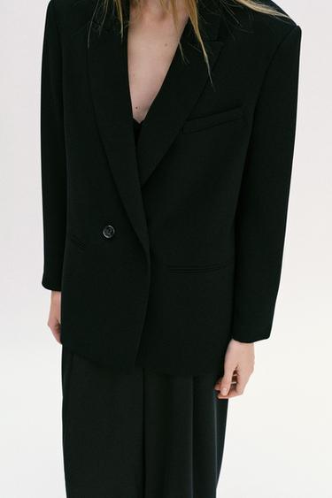 Zara OVERSIZED DOUBLE BREASTED BLAZER - Black