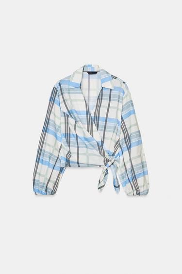 CHECK WRAP SHIRT - White / Sky blue by Zara - Image 0