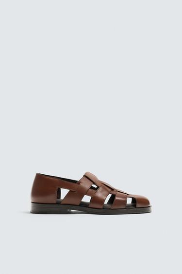 LIMITED EDITION LEATHER CAGE SANDALS - Brown by Zara