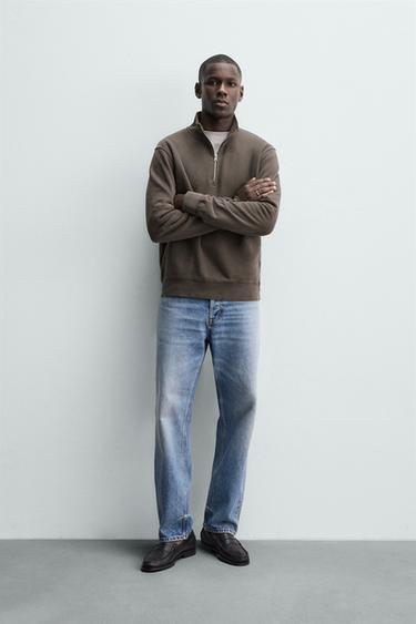 سويت شيرت مغسول بياقة وسحاب - رمادي أنثراسايت الخاص بـ Zara - صورة 0