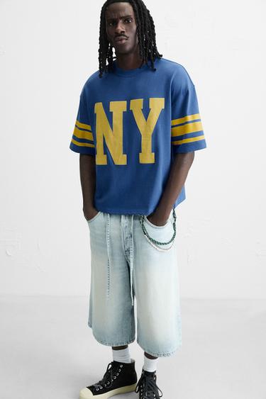 T-SHIRT IMPRIMÉ VARSITY - Bleu de Zara - Image 4