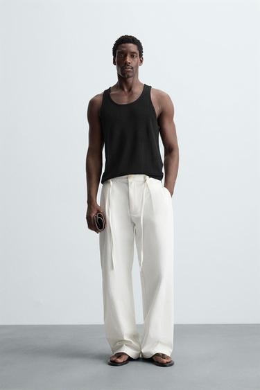 Zara RELAXED FIT PLEATED PANTS - Ecru - Image 0