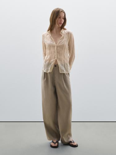 Zara 100% linen wide-leg mid-rise trousers - 211