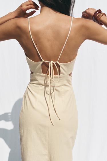 CUT-OUT RUSTIC MIDI DRESS - Light beige by Zara - Image 4