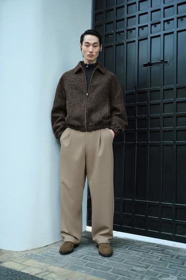 Zara 休閒版打褶長褲 - 淺棕黃色