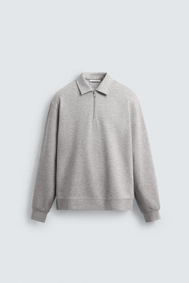 SWEAT POLO INTERLOCK ZIPPÉ - Gris chiné de Zara