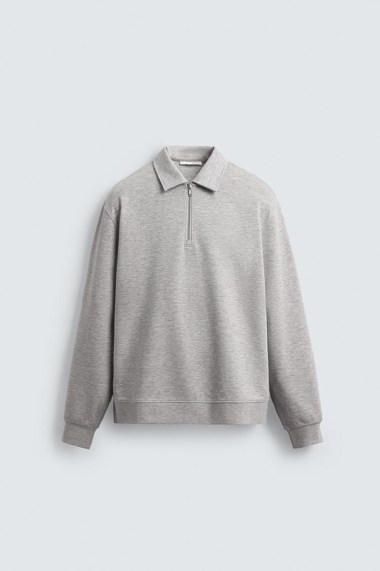 ZARA INTERLOCK POLO SWEATSHIRT WITH ZIP