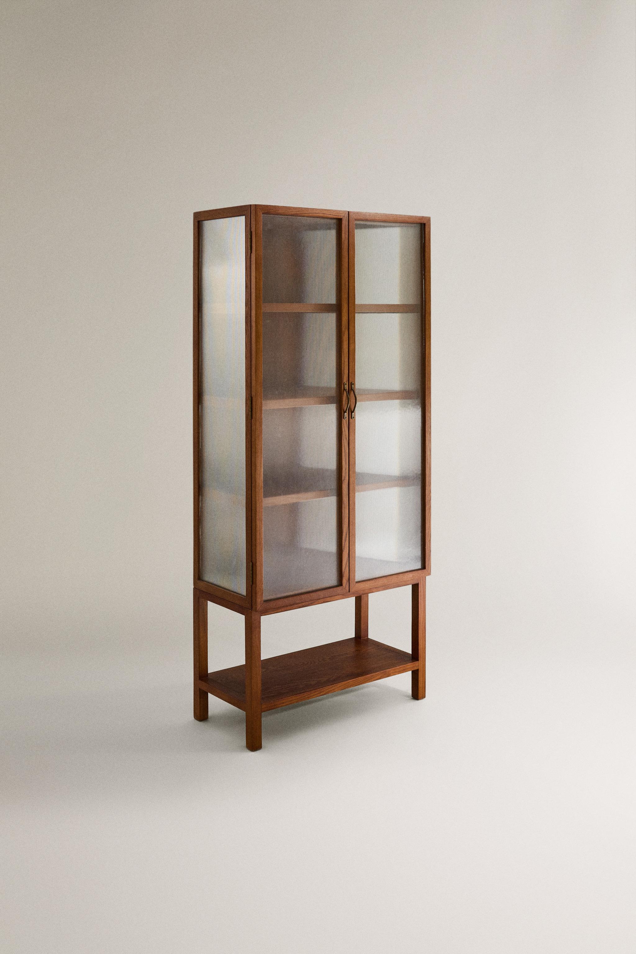 ASH WOOD DISPLAY CABINET WITH GLASS DOORS — Brown