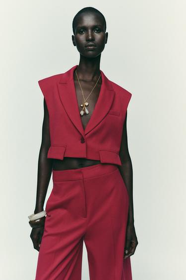 Zara SHORT VEST WITH FLAPS - Raspberry